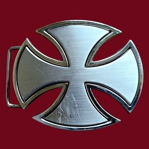 Vtg Iron Cross Chrome Belt Buckle Silver Maltese Celtic Biker Chopper Cut Out